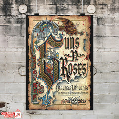 Guns N' Roses Kaunas 2025 Tour Poster Canvas | Medieval Knight Dragon Wall Art | July 10 Concert Print