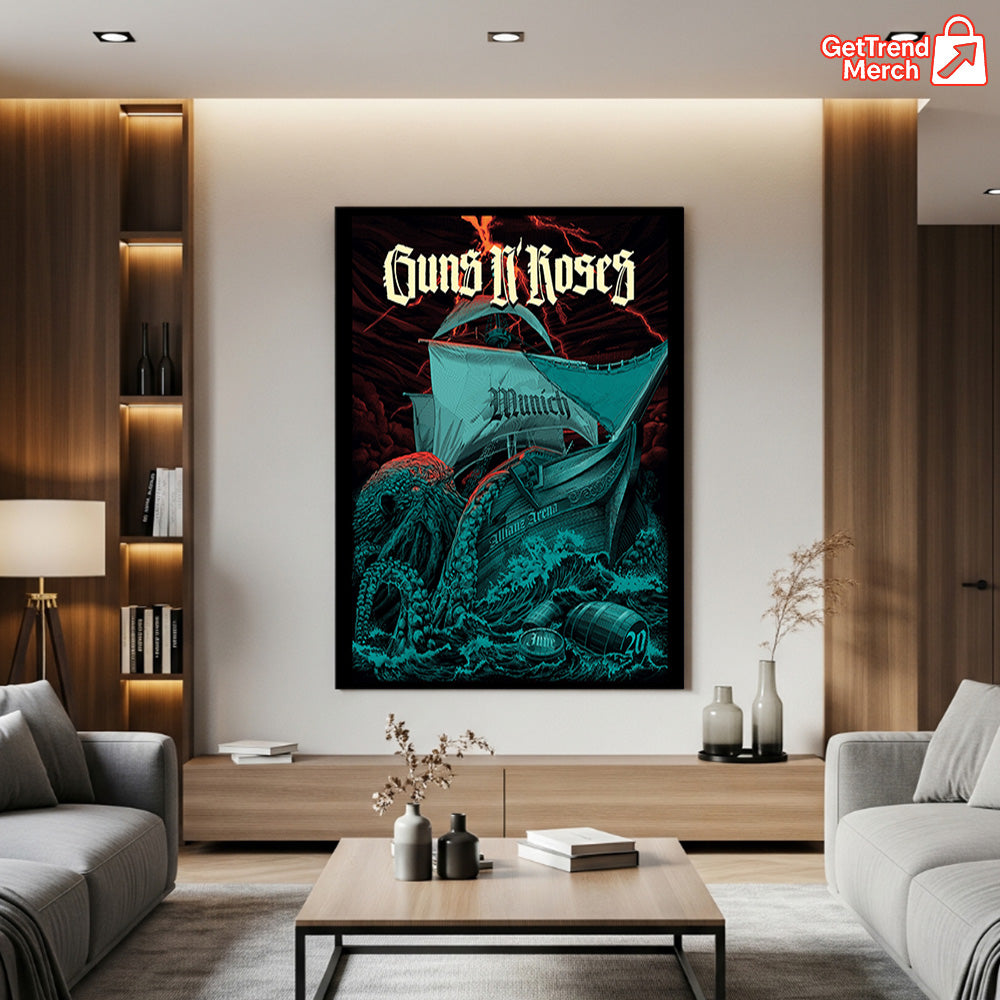 Guns N’ Roses Munich Germany Poster Canvas – June 2025 Allianz Arena Concert Art Print - Get Trend Merch