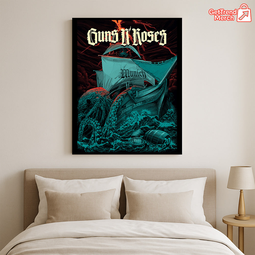 Guns N’ Roses Munich Germany Poster Canvas – June 2025 Allianz Arena Concert Art Print - Get Trend Merch