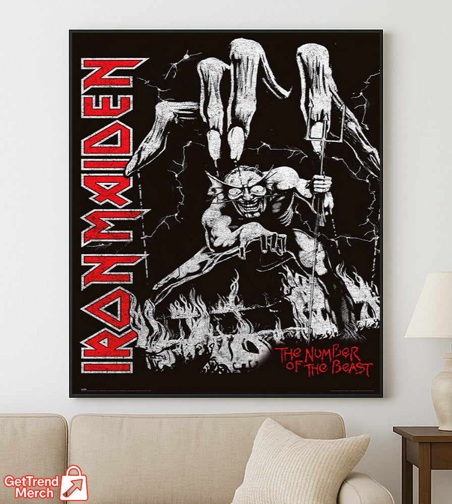 Iron Maiden “The Number of the Beast” Poster | Eddie Devil Puppet Art Print – Classic Heavy Metal Canvas Wall Decor