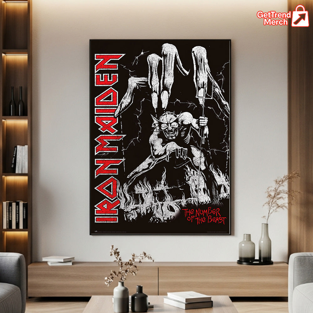 Iron Maiden “The Number of the Beast” Poster | Eddie Devil Puppet Art Print – Classic Heavy Metal Canvas Wall Decor