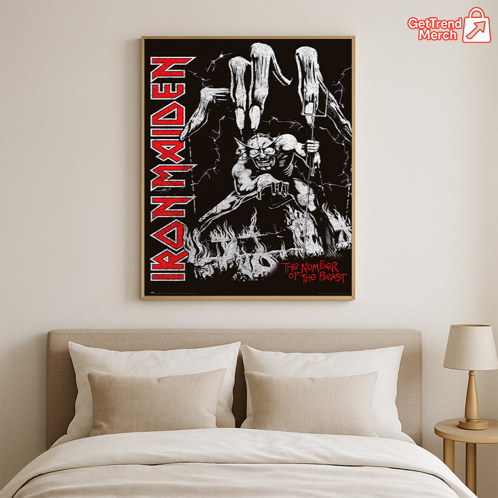 Iron Maiden “The Number of the Beast” Poster | Eddie Devil Puppet Art Print – Classic Heavy Metal Canvas Wall Decor