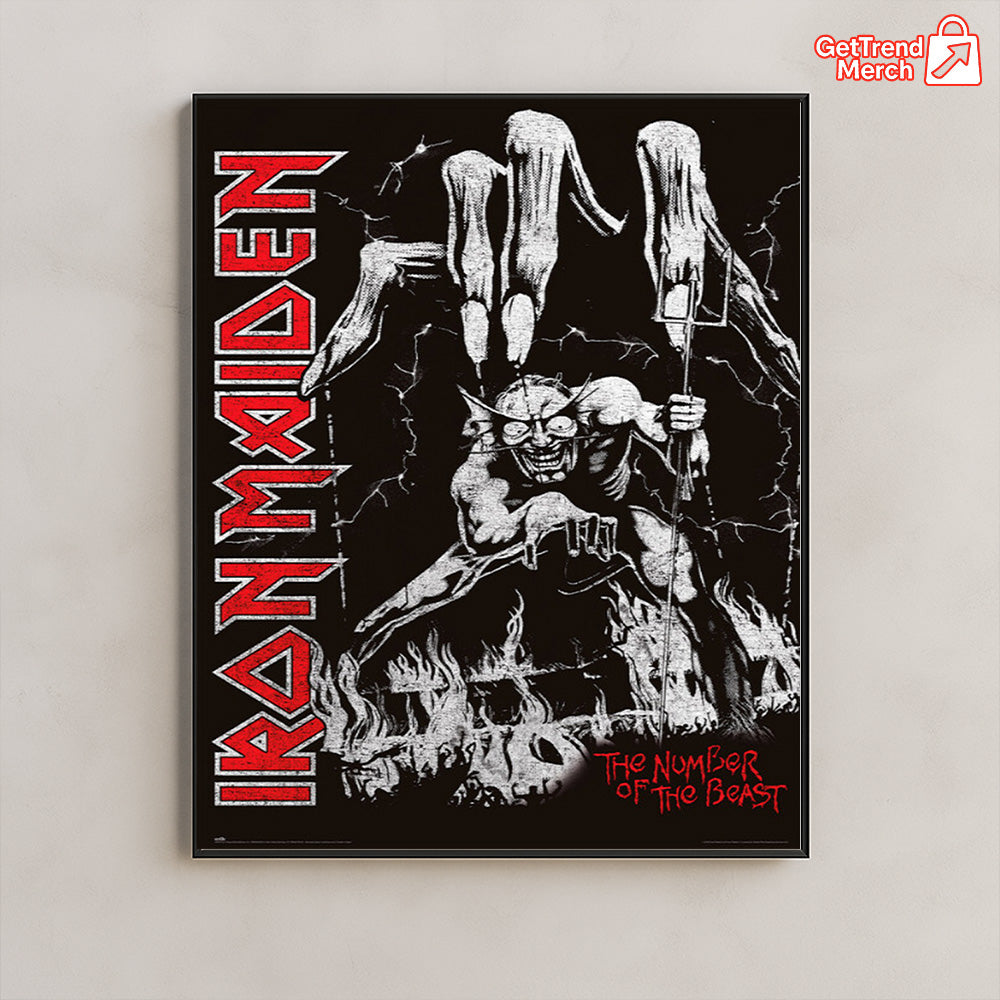 Iron Maiden “The Number of the Beast” Poster | Eddie Devil Puppet Art Print – Classic Heavy Metal Canvas Wall Decor