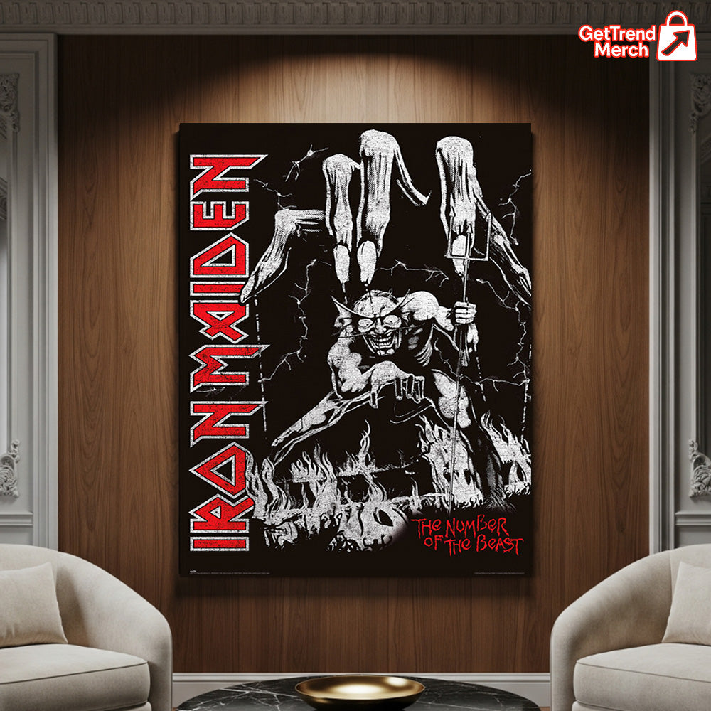 Iron Maiden “The Number of the Beast” Poster | Eddie Devil Puppet Art Print – Classic Heavy Metal Canvas Wall Decor