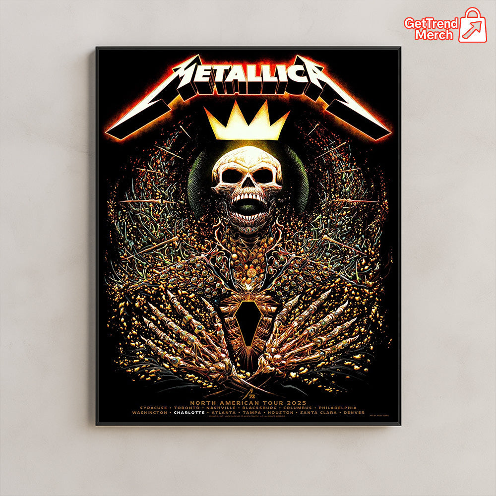Metallica Charlotte Pop-Up Shop Poster – M72 World Tour 2025 Exclusive Art – North Carolina Canvas Wall Art
