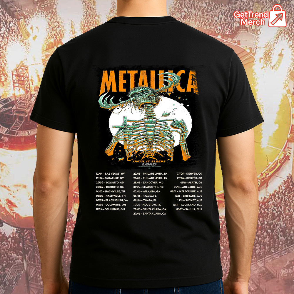 Metallica Concert Tour Load Era Until It Sleeps 2025 Skeleton Reaper Official Limited Edition Band T-Shirt
