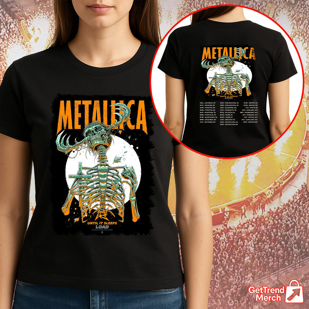 Metallica Concert Tour Load Era Until It Sleeps 2025 Skeleton Reaper Official Limited Edition Band T-Shirt