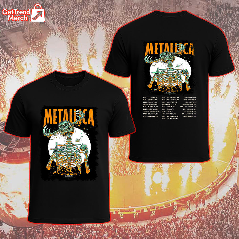Metallica Concert Tour Load Era Until It Sleeps 2025 Skeleton Reaper Official Limited Edition Band T-Shirt