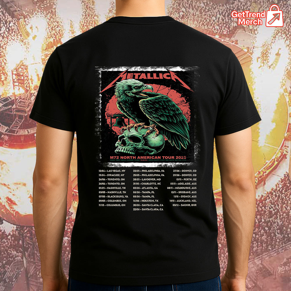 Metallica Concert Tour M72 North America Tour 2025 - Liberty Bell Skull Eagle Graphic Official Band T-Shirt - Get Trend Merch