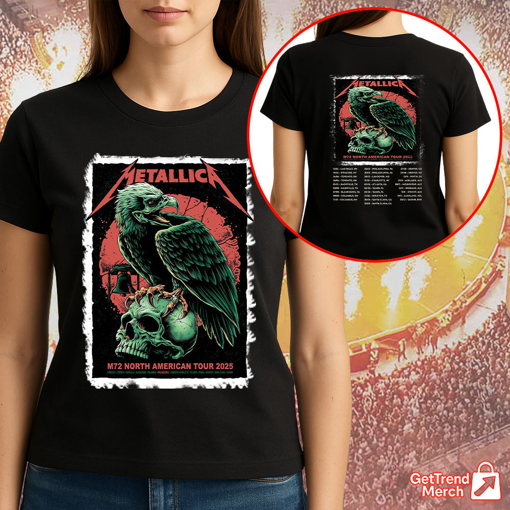 Metallica Concert Tour M72 North America Tour 2025 - Liberty Bell Skull Eagle Graphic Official Band T-Shirt - Get Trend Merch