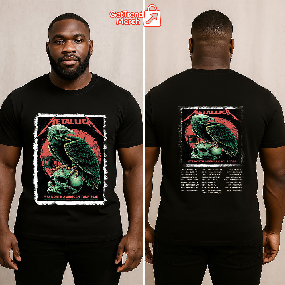 Metallica Concert Tour M72 North America Tour 2025 - Liberty Bell Skull Eagle Graphic Official Band T-Shirt - Get Trend Merch
