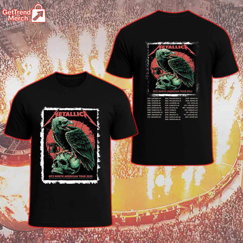 Metallica Concert Tour M72 North America Tour 2025 - Liberty Bell Skull Eagle Graphic Official Band T-Shirt - Get Trend Merch