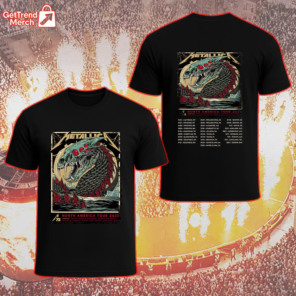 Metallica Concert Tour M72 North America Tour 2025 Sea Beast Official Band T-Shirt - Get Trend Merch