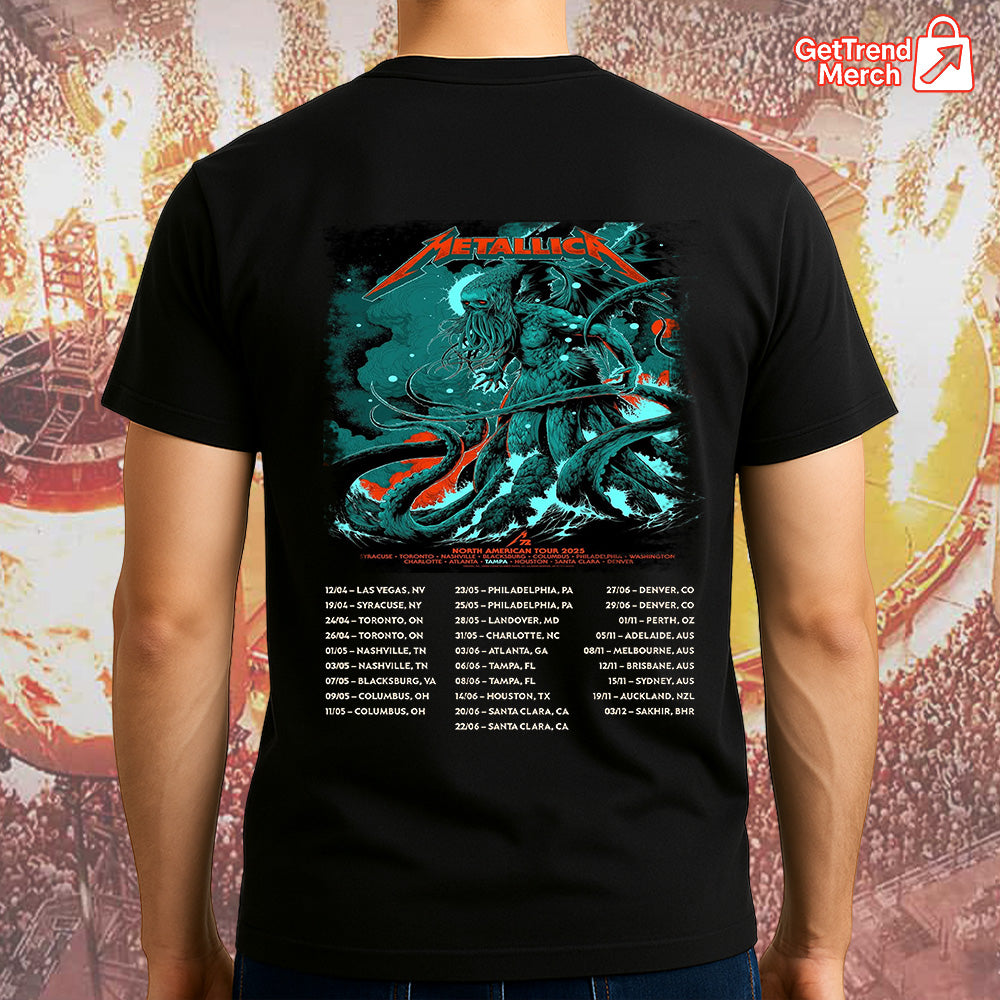 Metallica Concert Tour M72 North American Tour 2025 Cthulhu Sea Monster Official Band T-Shirt, Hoodie & Merch