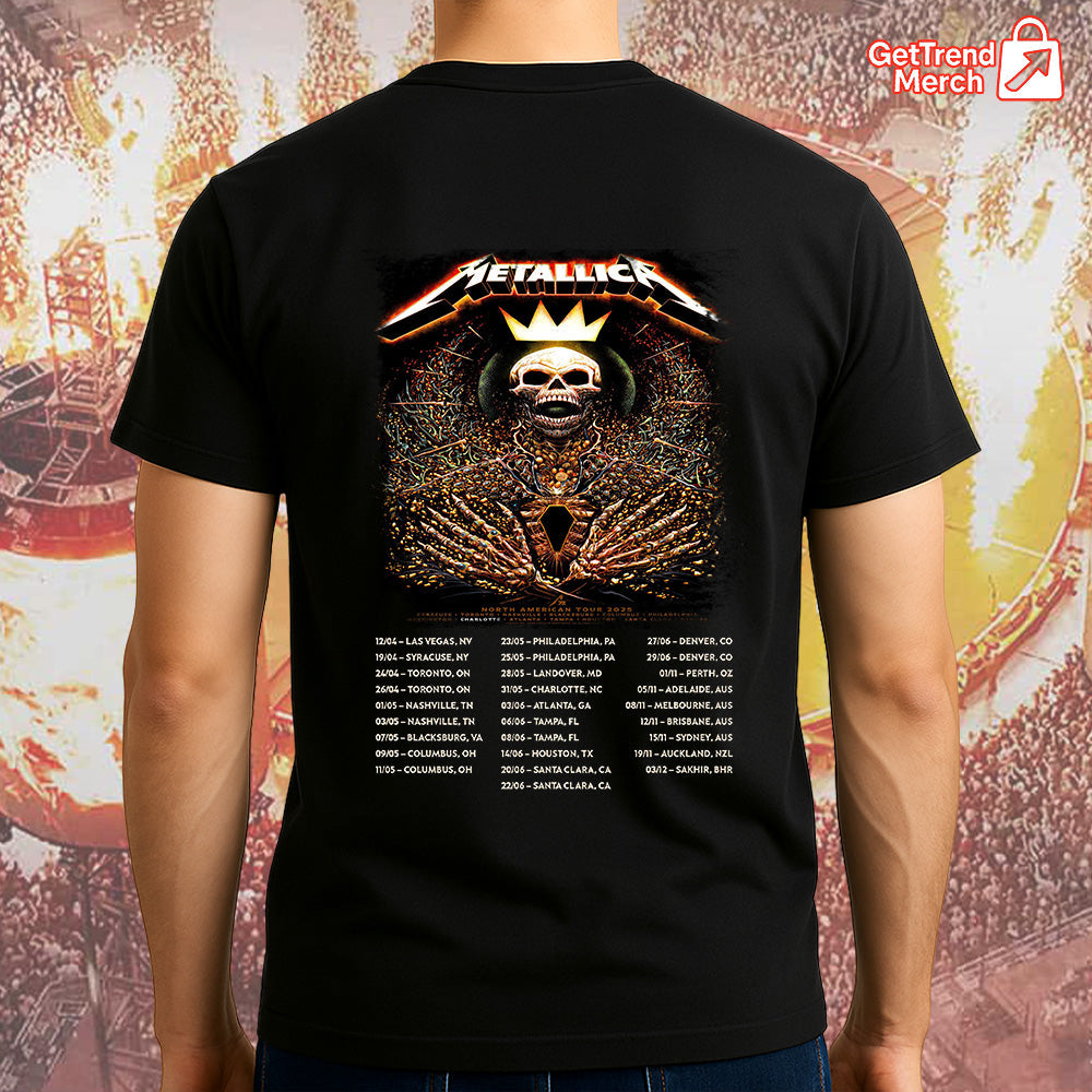 Metallica Concert Tour M72 North American Tour 2025 Skeleton King Crown Design Official Band T-Shirt