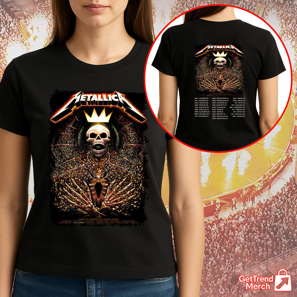 Metallica Concert Tour M72 North American Tour 2025 Skeleton King Crown Design Official Band T-Shirt - Get Trend Merch