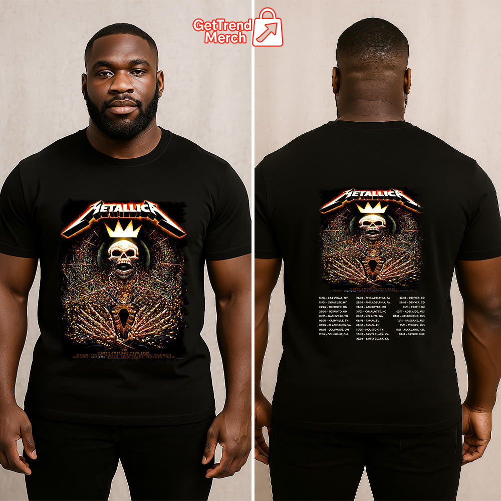 Metallica Concert Tour M72 North American Tour 2025 Skeleton King Crown Design Official Band T-Shirt
