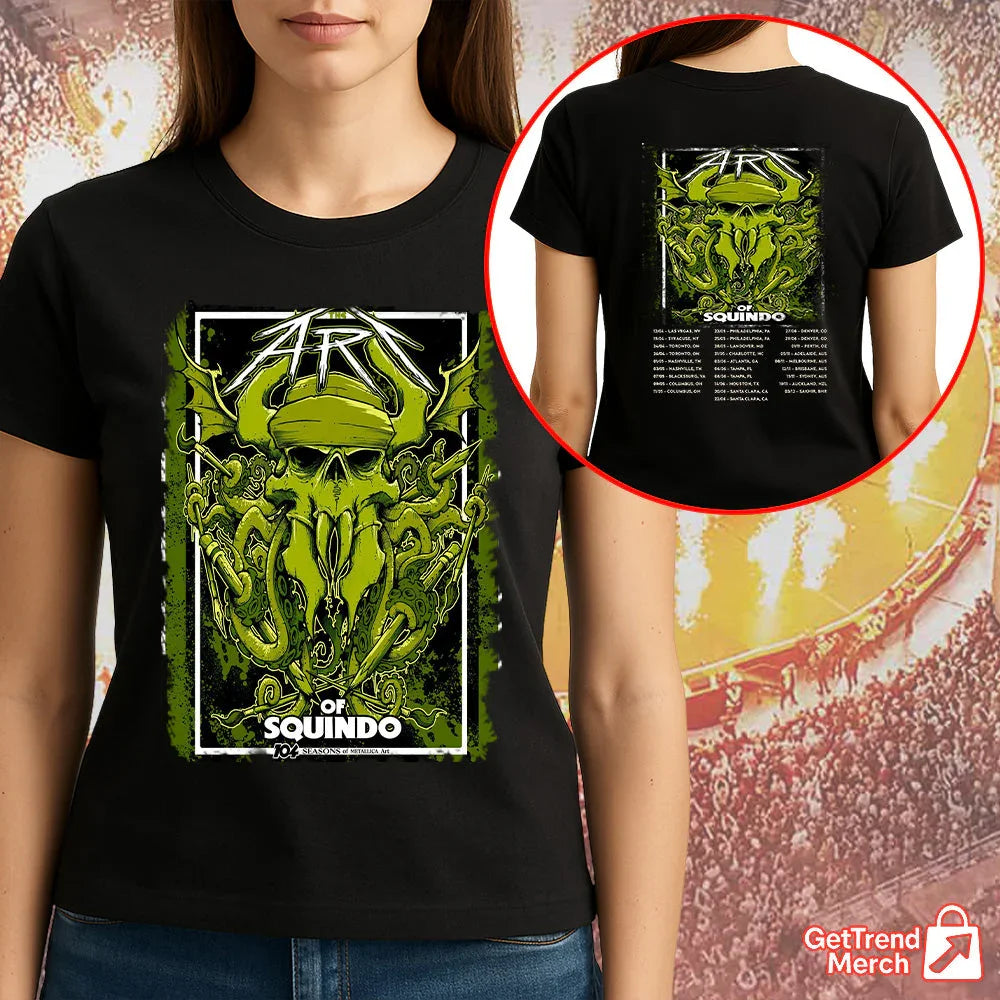 Metallica Concert Tour M72 The Art of Squindo 2025 Bay Area Exhibit 104 Seasons Artist Drop Official Limited Edition T-Shirt - Get Trend Merch