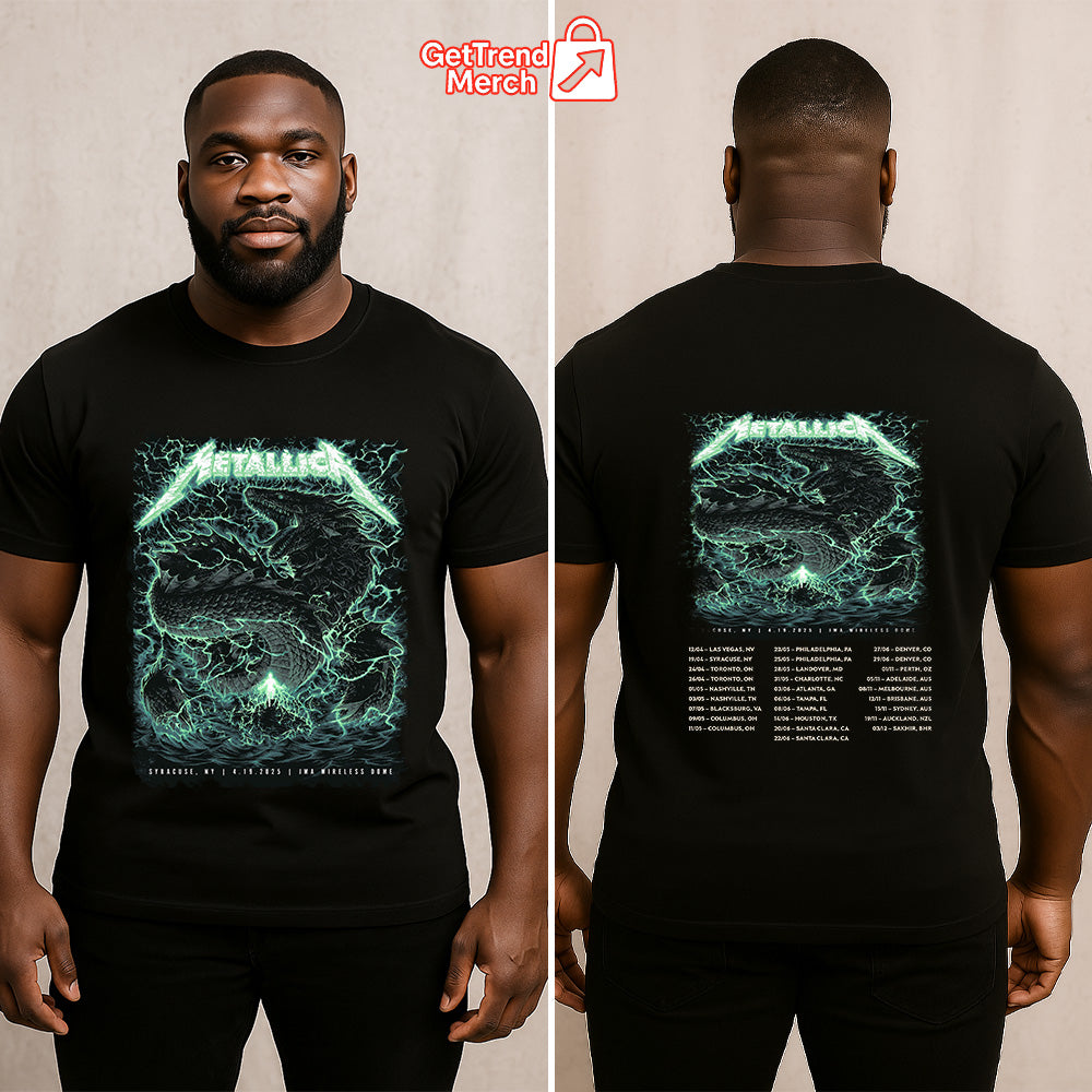 Metallica Concert Tour M72 World Tour April 19, 2025 Syracuse, NY Dragonstorm Official Band T-Shirt - Get Trend Merch