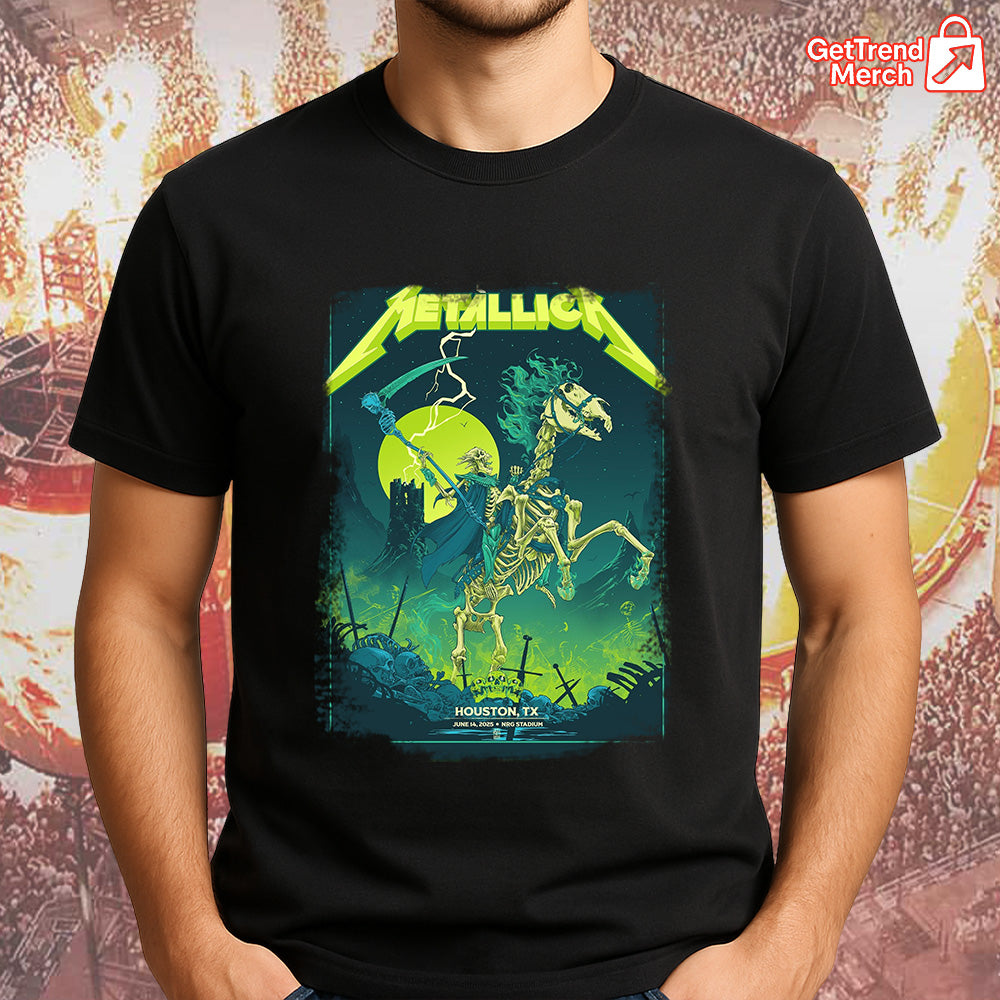 Metallica Concert Tour M72 World Tour June 14, 2025 Houston, TX Grim Reaper Horseman Skeleton Rider Official Band T-Shirt - Get Trend Merch
