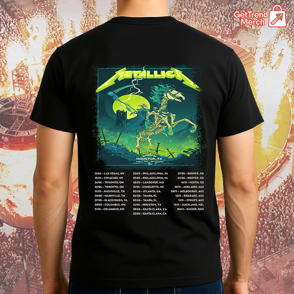 Metallica Concert Tour M72 World Tour June 14, 2025 Houston, TX Grim Reaper Horseman Skeleton Rider Official Band T-Shirt - Get Trend Merch