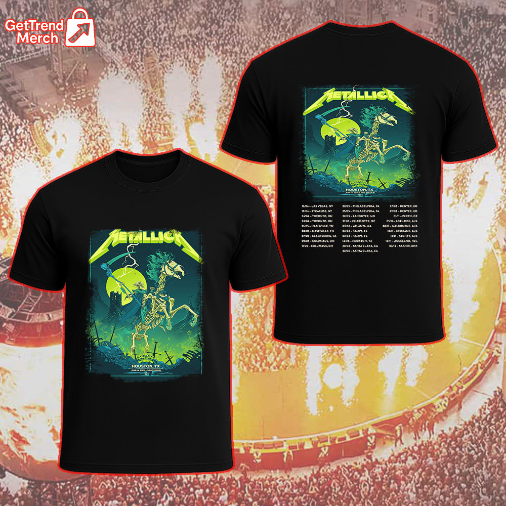 Metallica Concert Tour M72 World Tour June 14, 2025 Houston, TX Grim Reaper Horseman Skeleton Rider Official Band T-Shirt