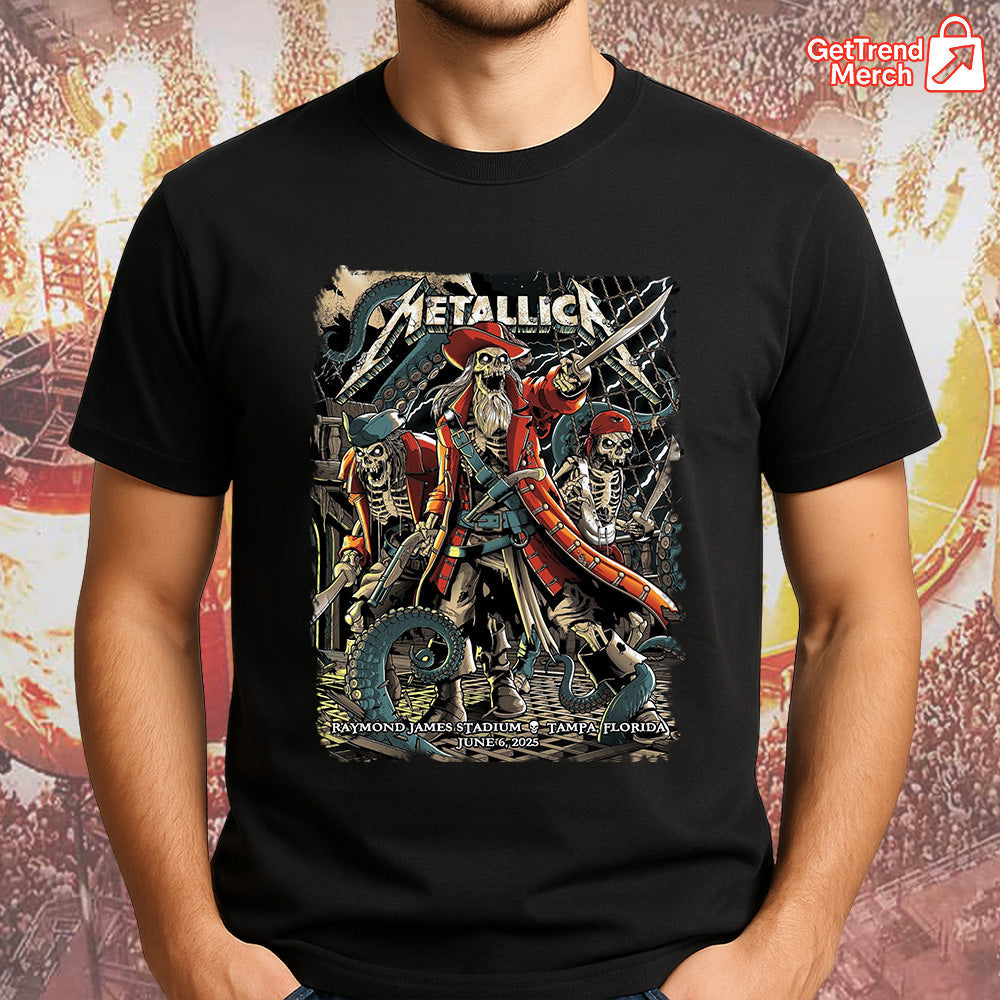 Metallica Concert Tour M72 World Tour June 6, 2025 Tampa, FL Raymond James Stadium Pirate Skeleton Crew Official Band T-Shirt