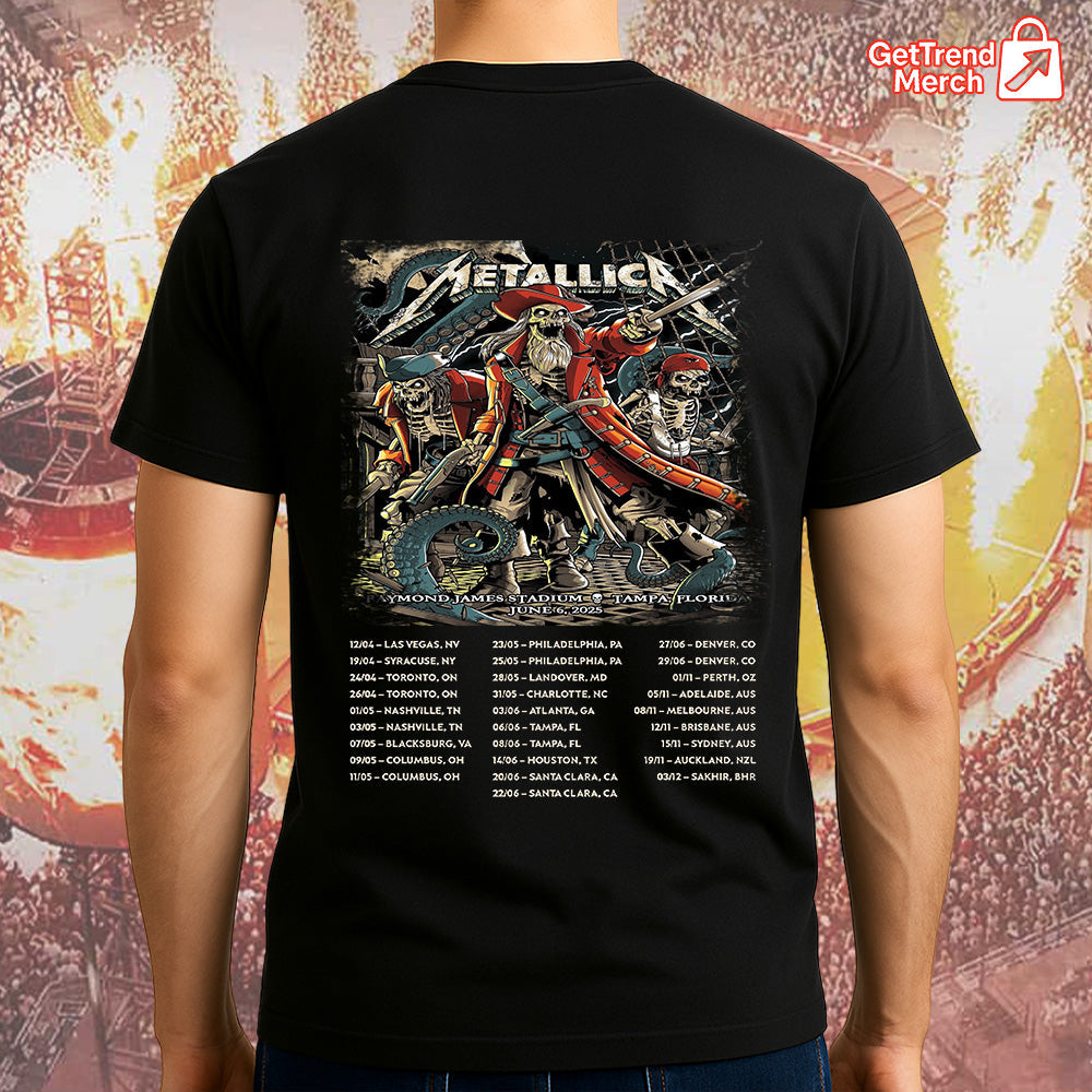 Metallica Concert Tour M72 World Tour June 6, 2025 - Tampa, FL Raymond James Stadium Pirate Skeleton Crew Official Band T-Shirt - Get Trend Merch