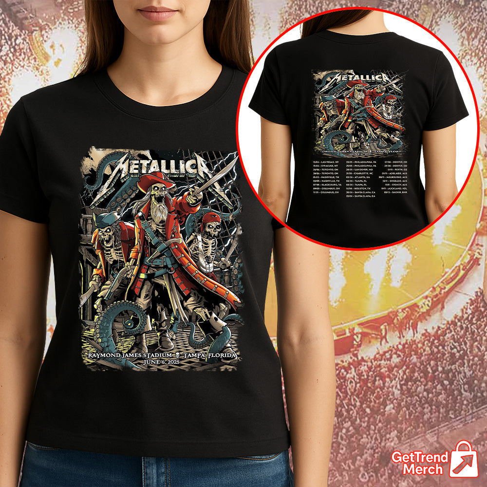 Metallica Concert Tour M72 World Tour June 6, 2025 - Tampa, FL Raymond James Stadium Pirate Skeleton Crew Official Band T-Shirt - Get Trend Merch
