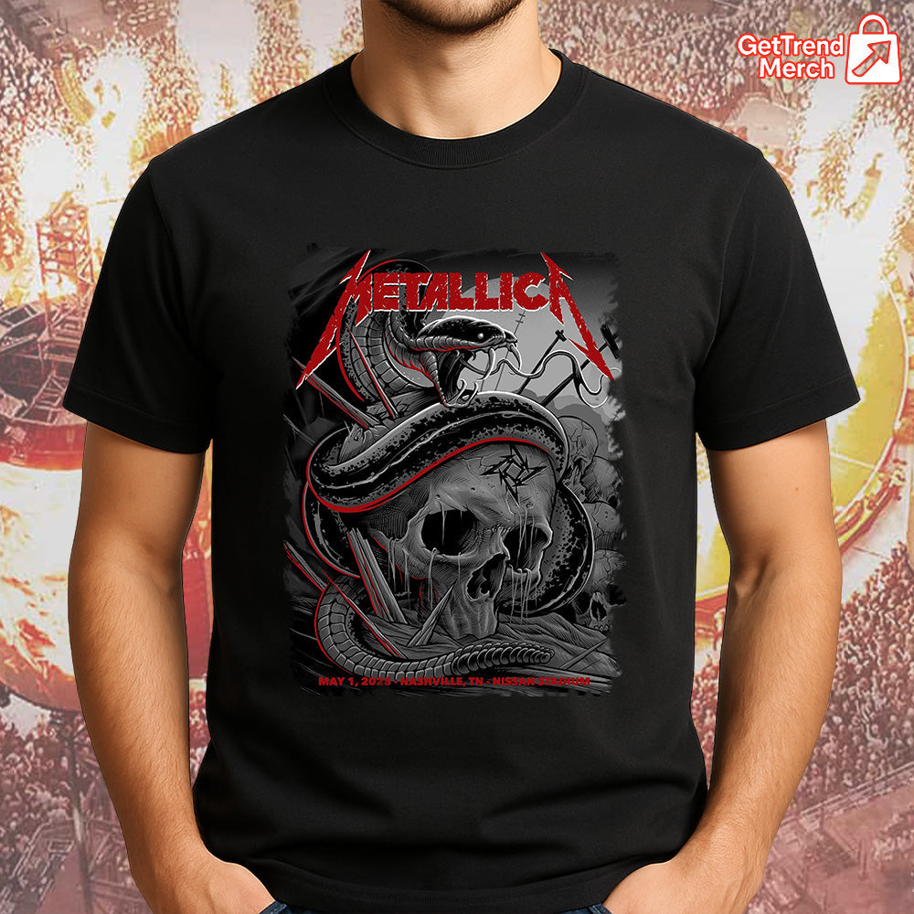 Metallica Concert Tour M72 World Tour May 1, 2025 Nashville, TN Nissan Stadium Skull & Viper Official Band T-Shirt