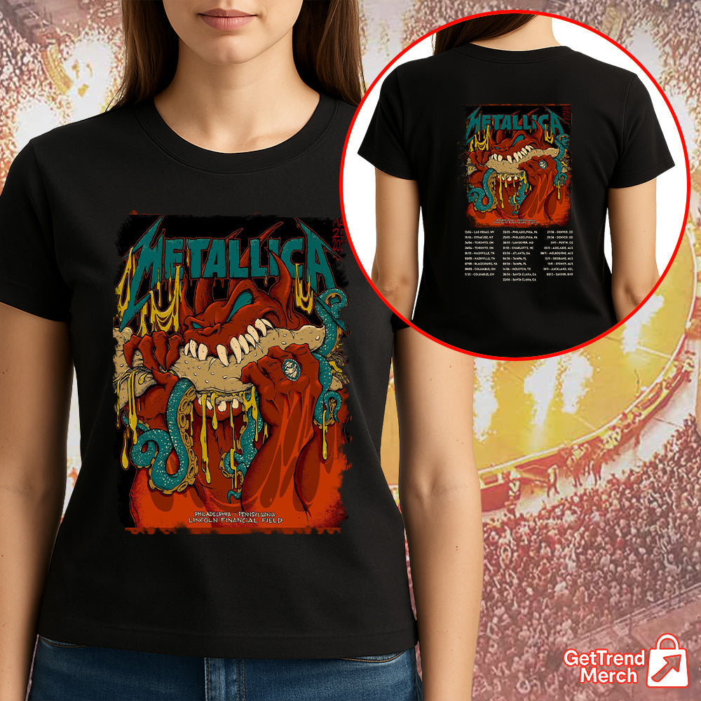 Metallica Concert Tour M72 World Tour May 12, 2025 Philadelphia, PA Lincoln Financial Field Monster Bite Official Band T-Shirt