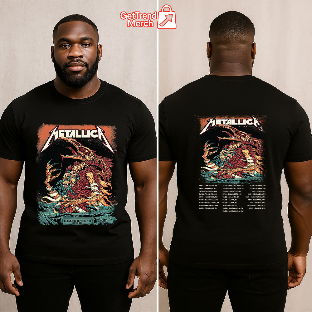 Metallica Concert Tour M72 World Tour May 7, 2025 Blacksburg, VA Firebeast Skullchain Official Band T-Shirt