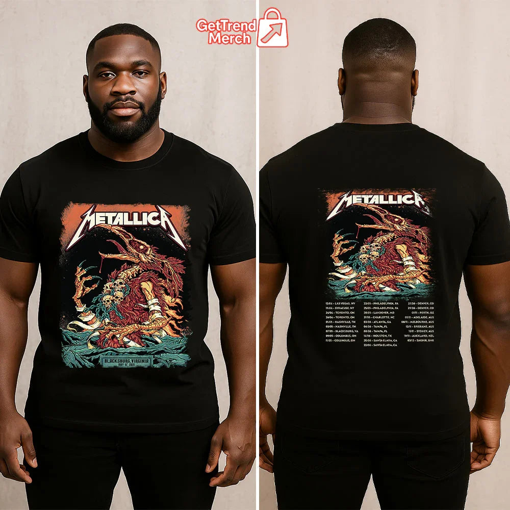 Metallica Concert Tour M72 World Tour May 7, 2025 Blacksburg, VA Firebeast Skullchain Official Band T-Shirt - Get Trend Merch