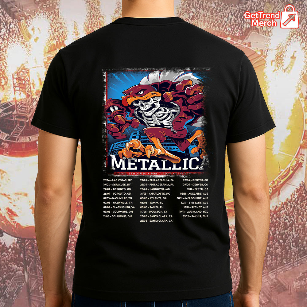 Metallica Concert Tour M72 World Tour May 7, 2025 Blacksburg, VA Lane Stadium Hokie Reaper Official Band T-Shirt - Get Trend Merch
