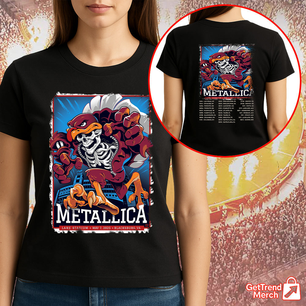 Metallica Concert Tour M72 World Tour May 7, 2025 Blacksburg, VA Lane Stadium Hokie Reaper Official Band T-Shirt - Get Trend Merch