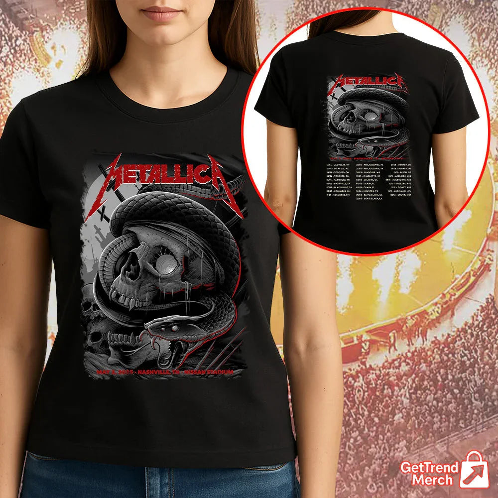 Metallica M72 Nashville 2025 Skull & Serpent T-Shirt | May 1 Nissan Stadium Show Tee - Get Trend Merch