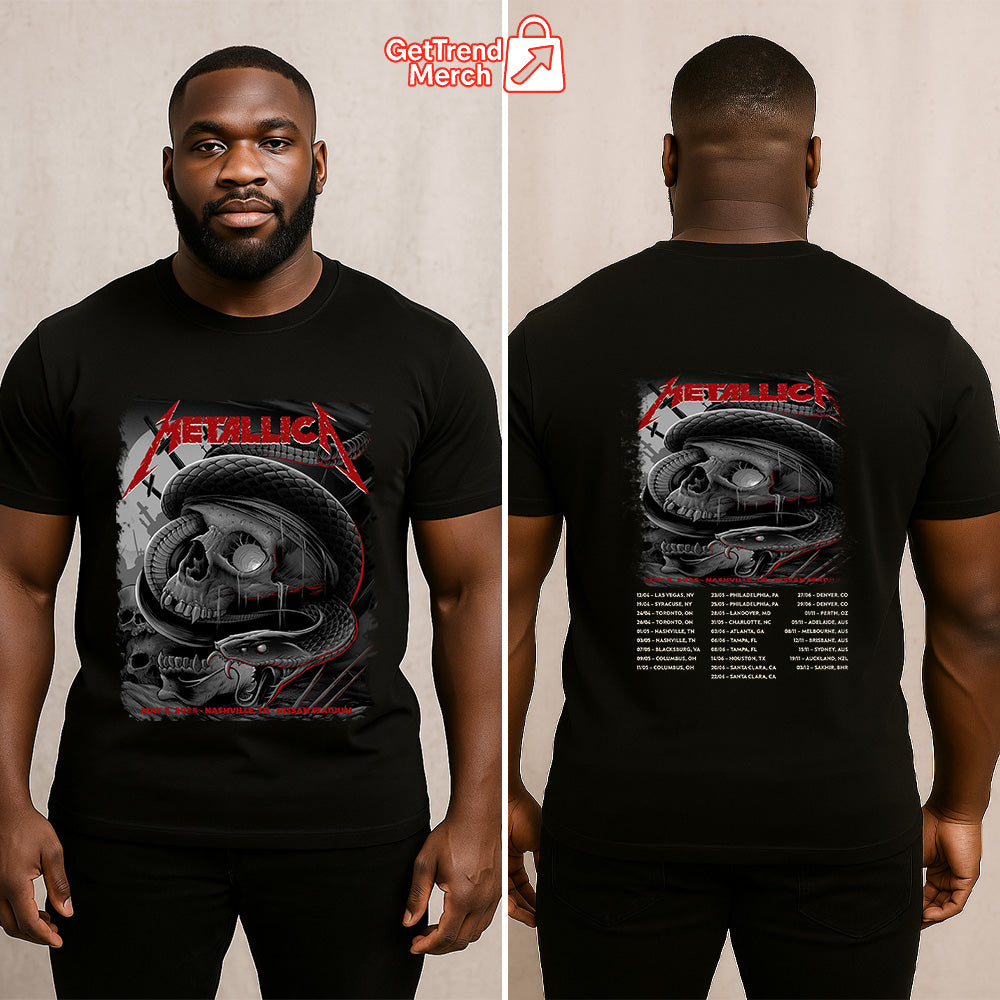 Metallica M72 Nashville 2025 Skull & Serpent T-Shirt | May 1 Nissan Stadium Show Tee