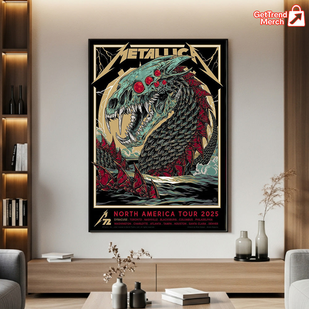 Metallica M72 North America Tour 2025 Canvas Poster – Rhys Cooper Artwork, Heavy Metal Wall Art Print
