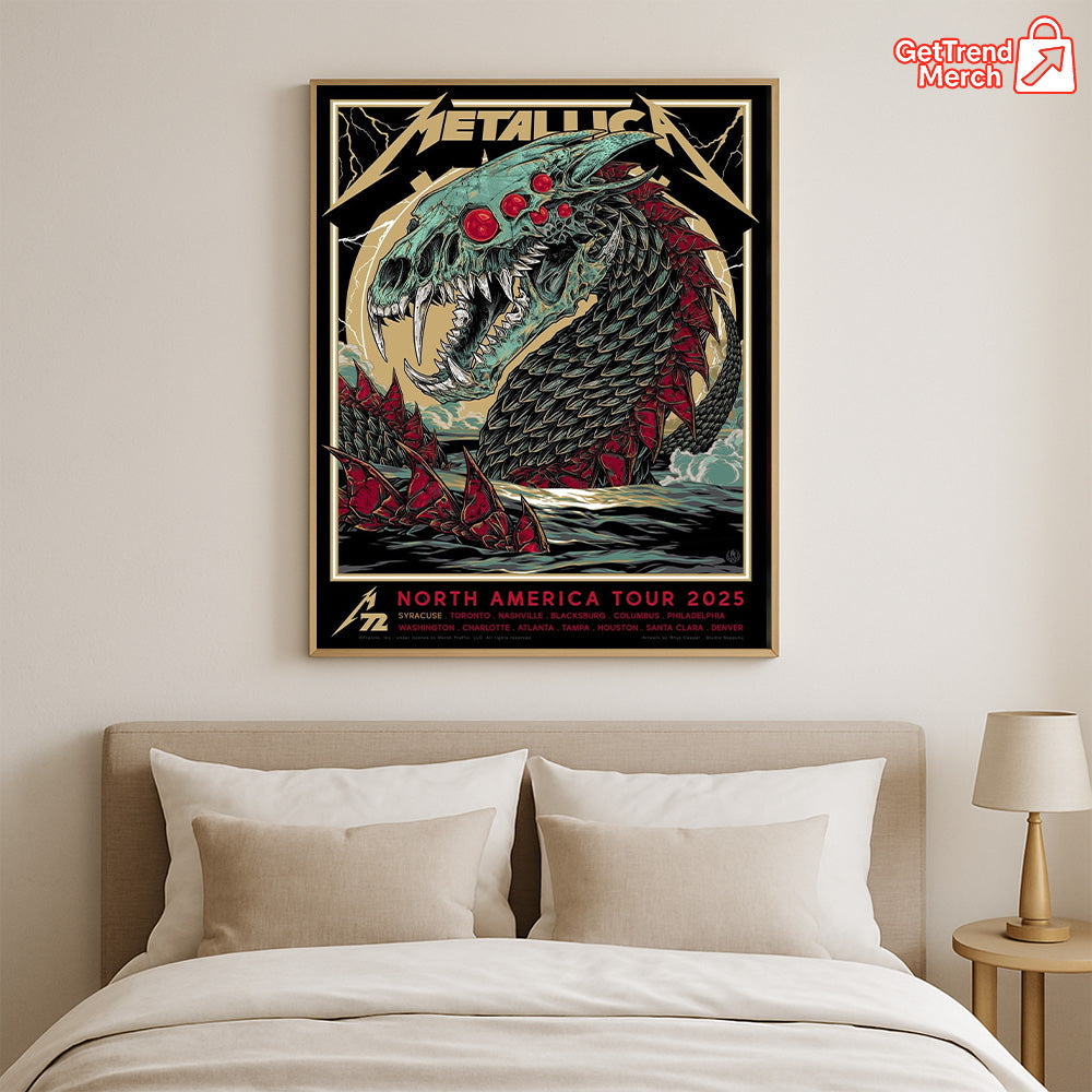 Metallica M72 North America Tour 2025 Canvas Poster – Rhys Cooper Artwork, Heavy Metal Wall Art Print
