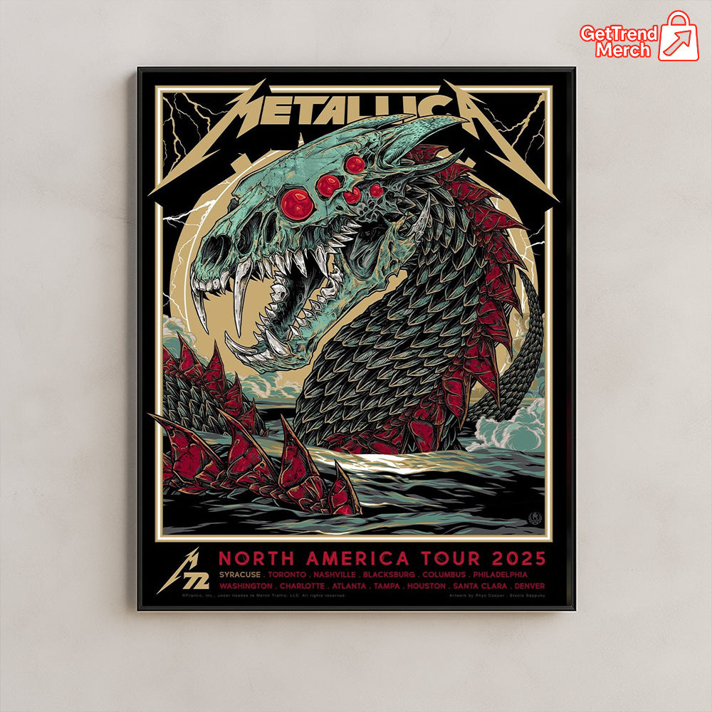 Metallica M72 North America Tour 2025 Canvas Poster – Rhys Cooper Artwork, Heavy Metal Wall Art Print