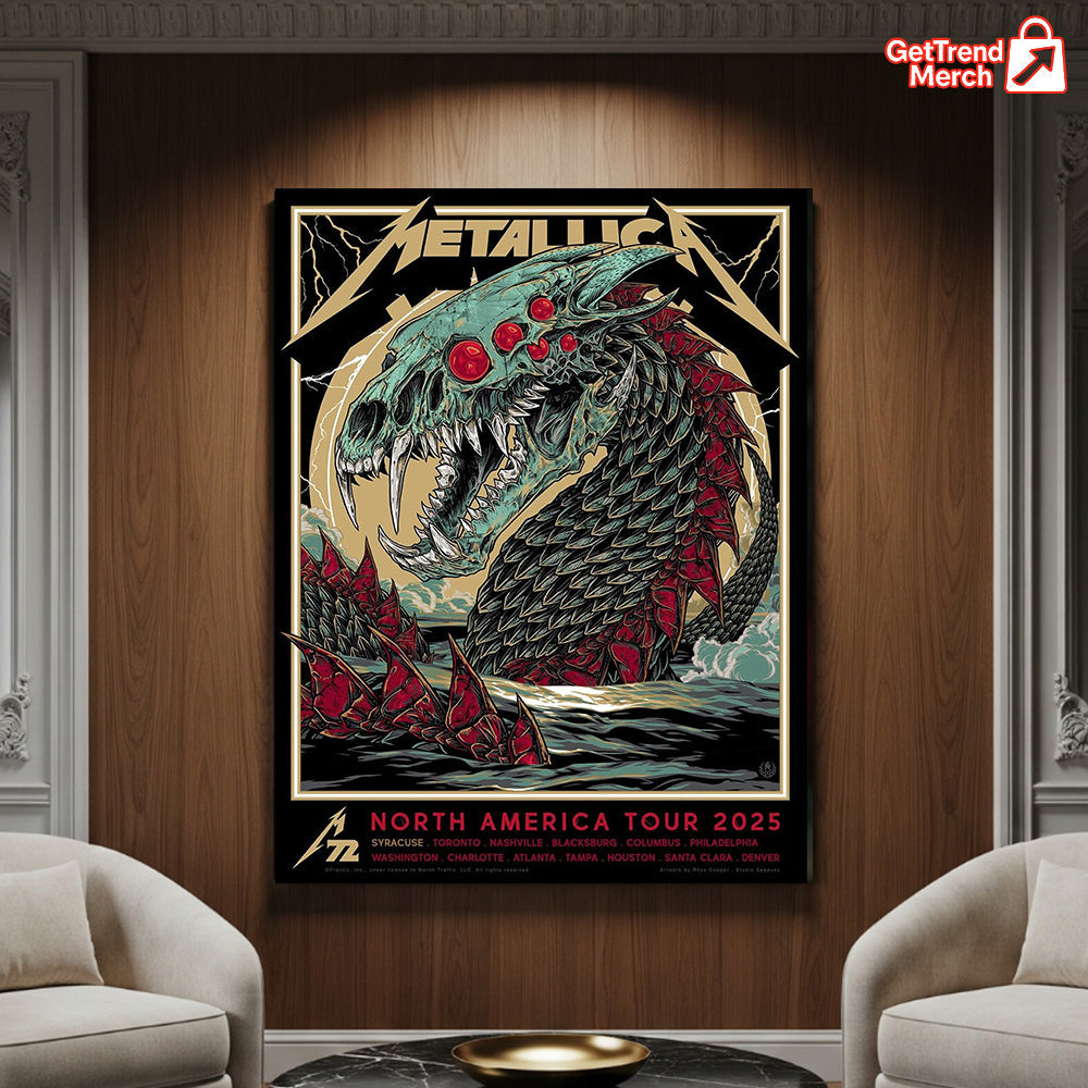 Metallica M72 North America Tour 2025 Canvas Poster – Rhys Cooper Artwork, Heavy Metal Wall Art Print