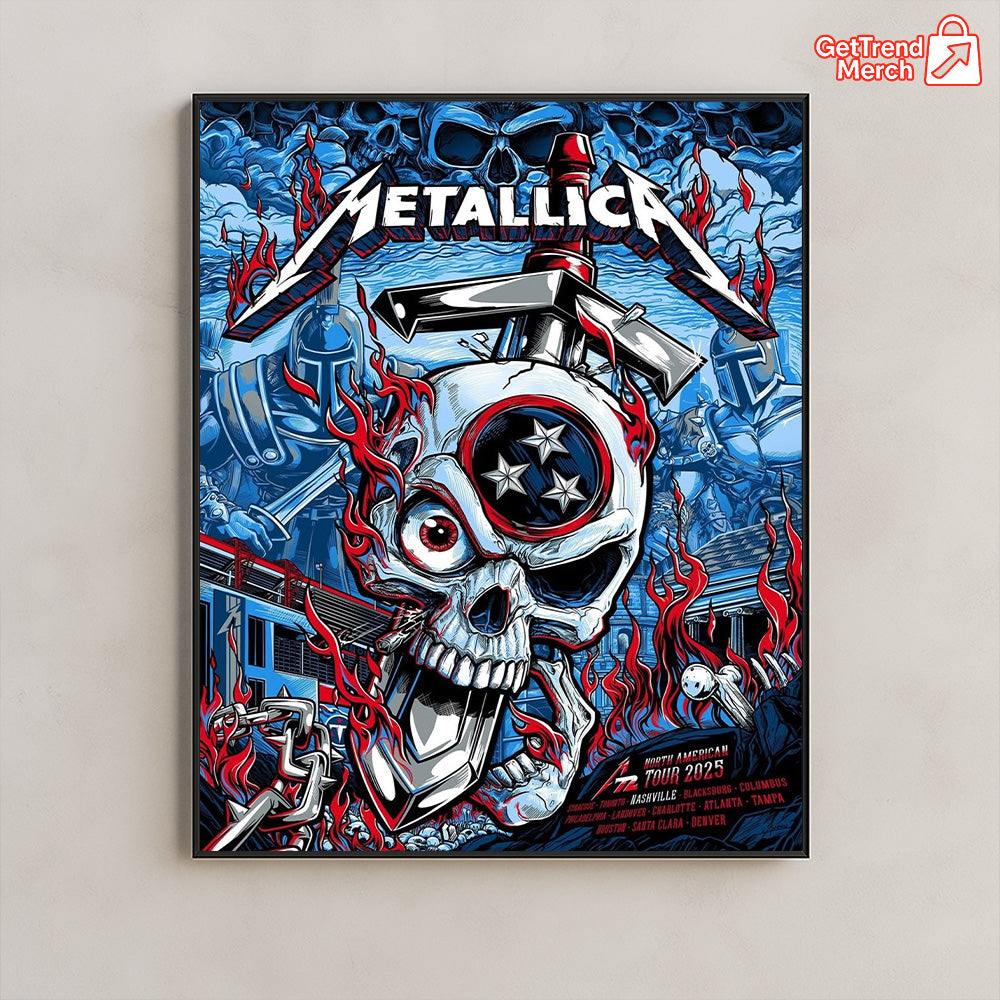 Metallica M72 Tour 2025 Nashville Poster – Skull & Hammer Artwork Concert Print, Tennessee Show Tribute