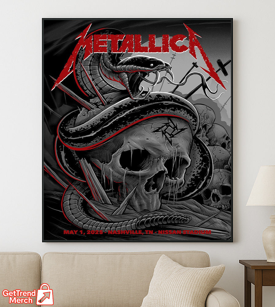 Metallica M72 Tour 2025 Nashville Poster – Snake & Skull Artwork Concert Print, May 1 Nissan Stadium Show