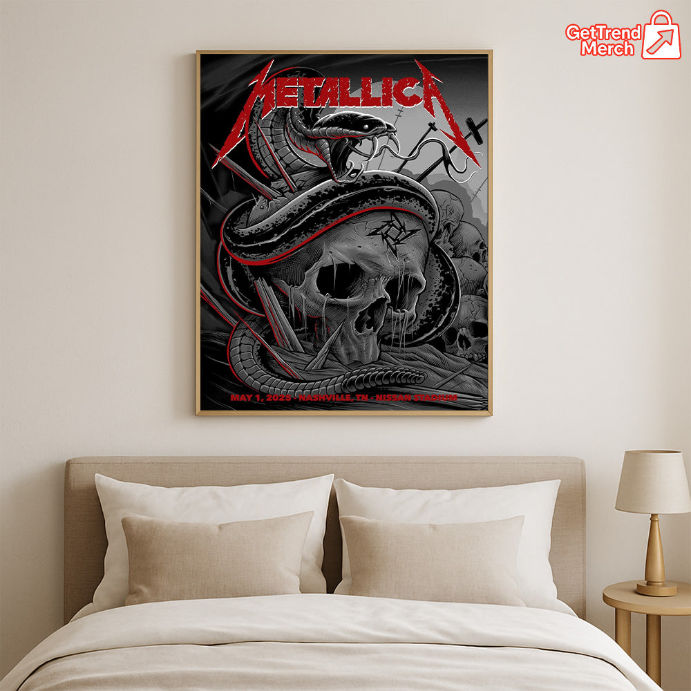 Metallica M72 Tour 2025 Nashville Poster – Snake & Skull Artwork Concert Print, May 1 Nissan Stadium Show
