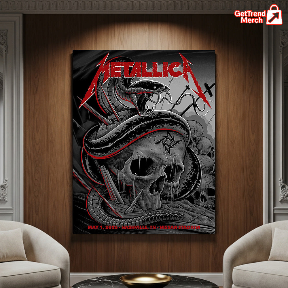 Metallica M72 Tour 2025 Nashville Poster – Snake & Skull Artwork Concert Print, May 1 Nissan Stadium Show