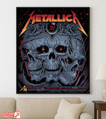 Metallica M72 Tour 2025 North America Skull Spider Poster – 3 Skulls & Black Widow Art Print Featuring All Cities