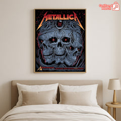Metallica M72 Tour 2025 North America Skull Spider Poster – 3 Skulls & Black Widow Art Print Featuring All Cities