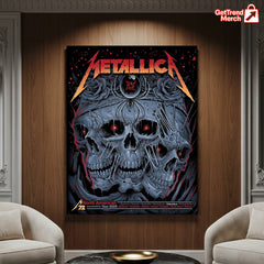 Metallica M72 Tour 2025 North America Skull Spider Poster – 3 Skulls & Black Widow Art Print Featuring All Cities