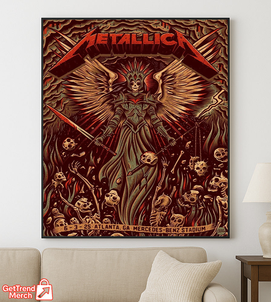 Metallica M72 Tour Atlanta Canvas Poster – June 3, 2025 “Tonight in Atlanta” Setlist Wall Art, Mercedes-Benz Stadium