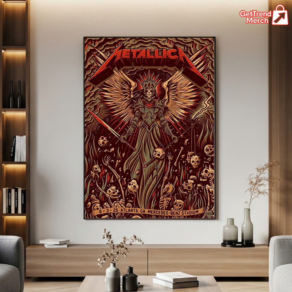 Metallica M72 Tour Atlanta Canvas Poster – June 3, 2025 “Tonight in Atlanta” Setlist Wall Art, Mercedes-Benz Stadium